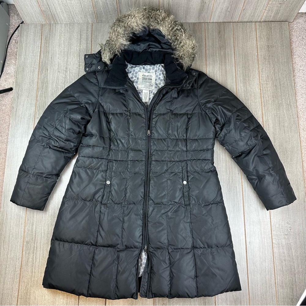 Eddie Bauer Goose Down Puffer Coat Women’s XXL  Fur Trim Black *flaw 80% Fill